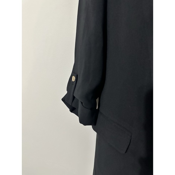 Zara Black Open Front Blazer Jacket Padded Shoulder 3/4 Roll-Tab Sleeve Size S - Picture 2 of 6